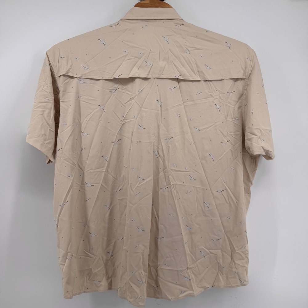 Poncho Fishing Shirt Mens 3XL Tan Seagull Print Magnetic Pockets Short Sleeve - Picture 3 of 9